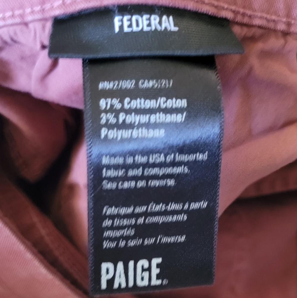 34 PAIGE Federal Slim Straight Pants Canyon Red Preppy Colorful Denim W2984 - Picture 7 of 10